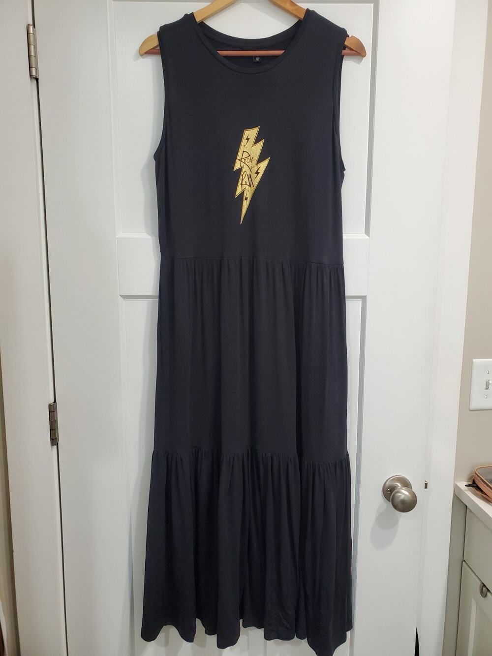 Saint + Sofia Greenwich Gold Rock N Roll Maxi Dress Size 10